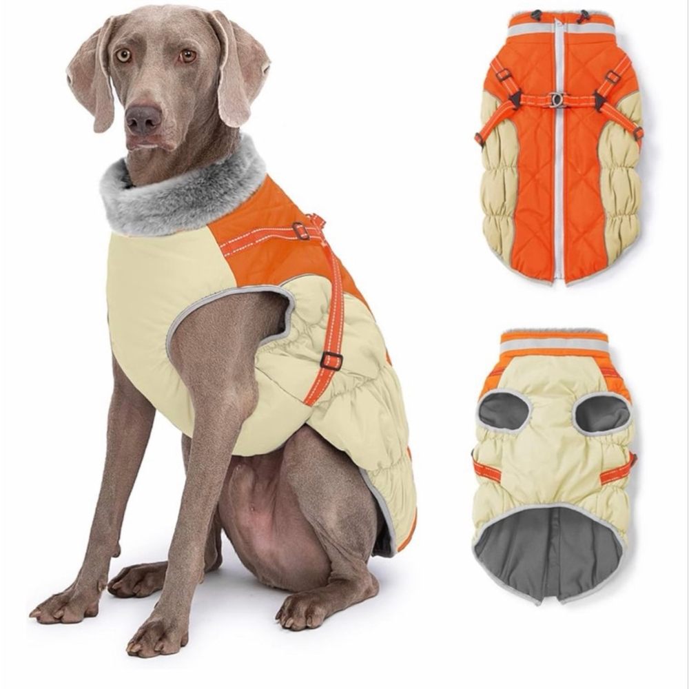 NEW Dog Winter Coat Harness Jacket Zipper Reflective Waterproof Windproof 3X